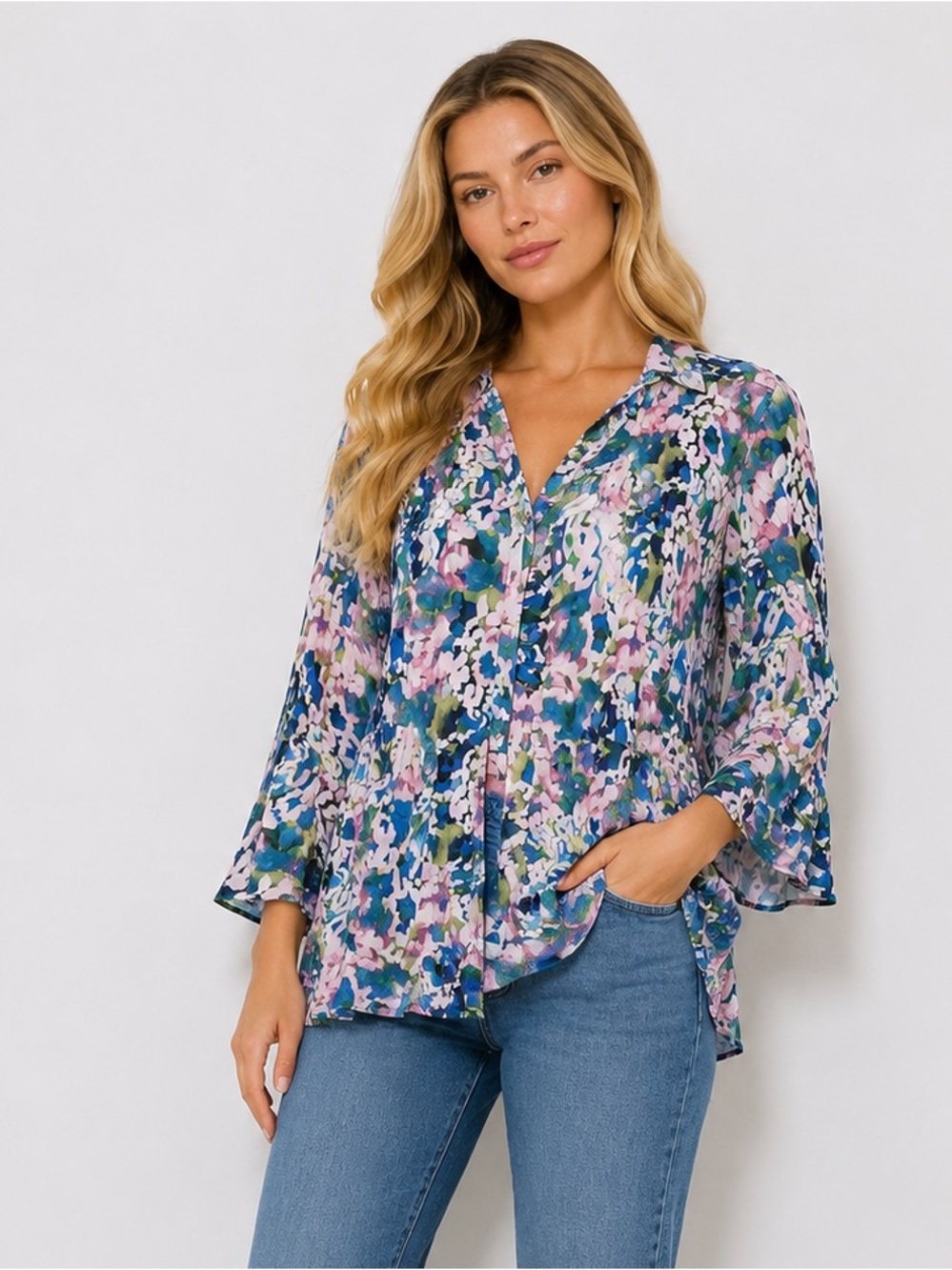 NWT‎ Sunny Leigh Womens Button-Up Floral Blouse 3X Multicolor
